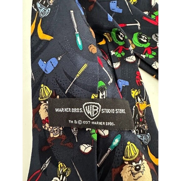 Looney Tunes Warner Bros Studio Store Black Silk Tie Workshop Tools Vintage - Picture 5 of 5